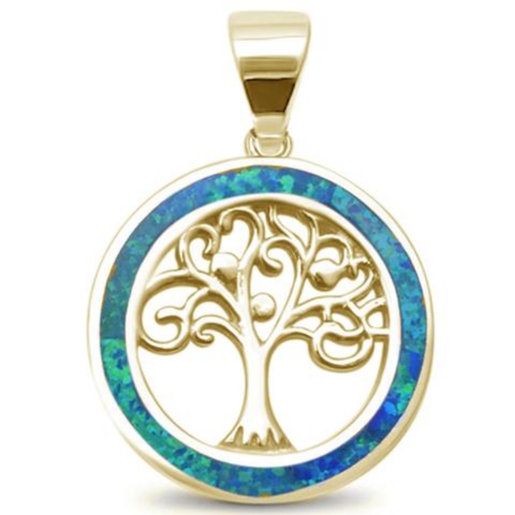 Yellow Gold Plated Blue Opal Family Tree Of Life 39$
